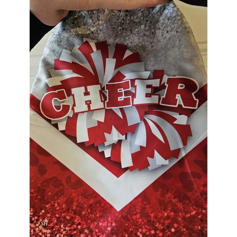 Cheer Backpack Red White Glitter Pom Pom Print School Dance Cheerleading Bag - Picture 3 of 3